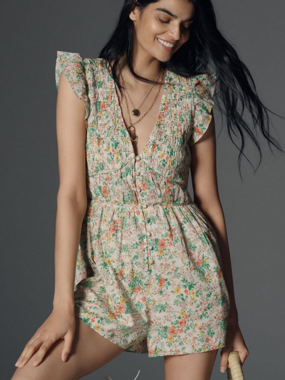 Anthropologie Peregrine Romper Ivory Floral Size L